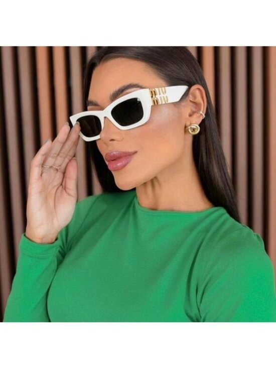 Miu Miu MU09WS 1425S0 Cat Eye Sunglasses – White/Dark Grey